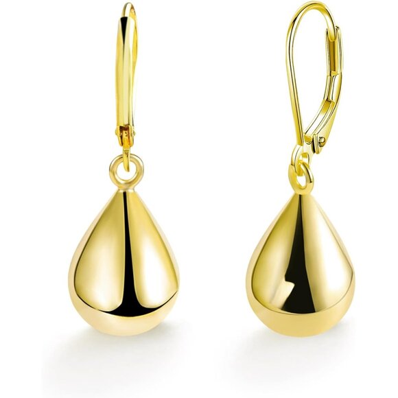 14K Gold Plated Teardrop Drop Dangle Leverback Trendy Earrings for Women Girls - Picture 1 of 7